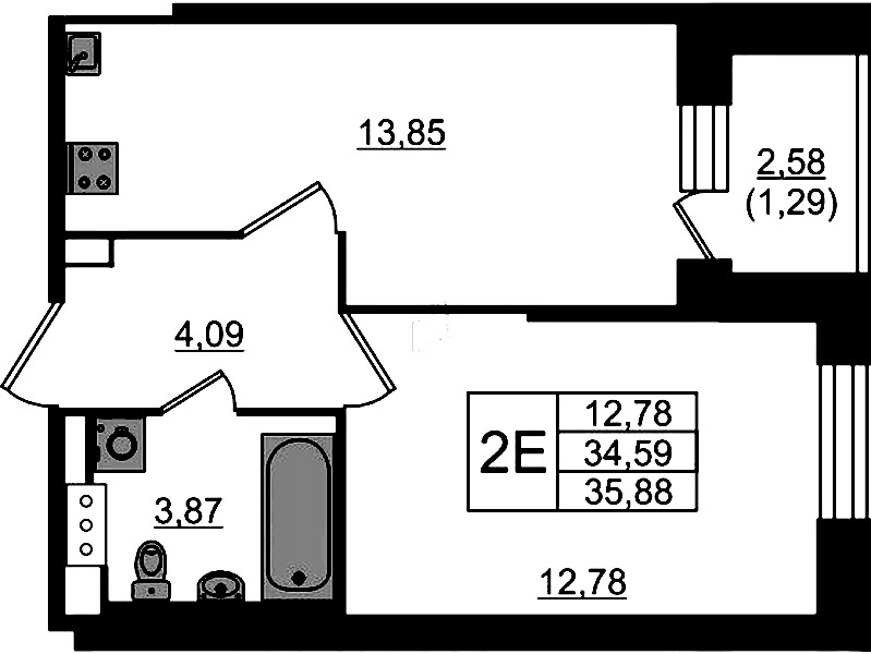 1-комнатная квартира 35.88 м², 23/23 эт., ЖК «Живи! В Рыбацком»